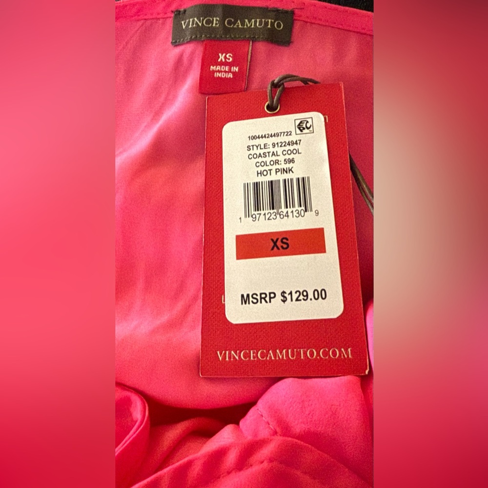 NWT - Vince Camuto Hot Pink Tiered Satin Midi Dress Size XS - Picture 6 of 7
